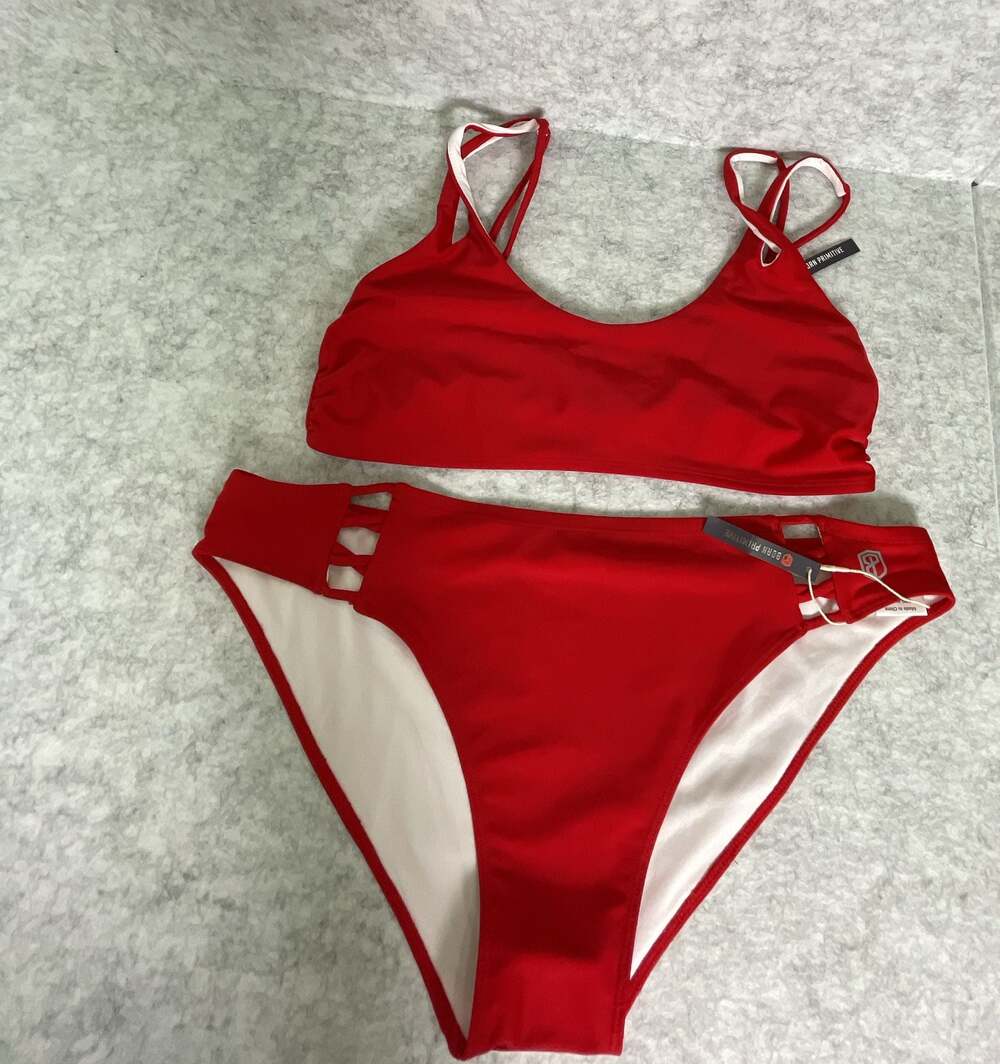 Born Primitive Red Lattice Side Bikini Set
